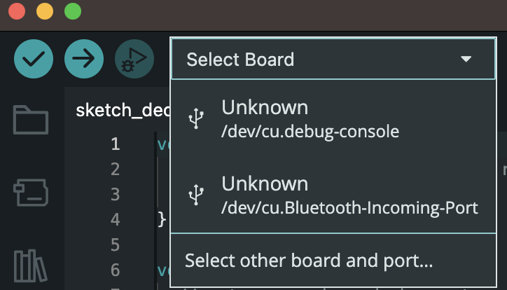 Image of Select Board control in Arduino IDE