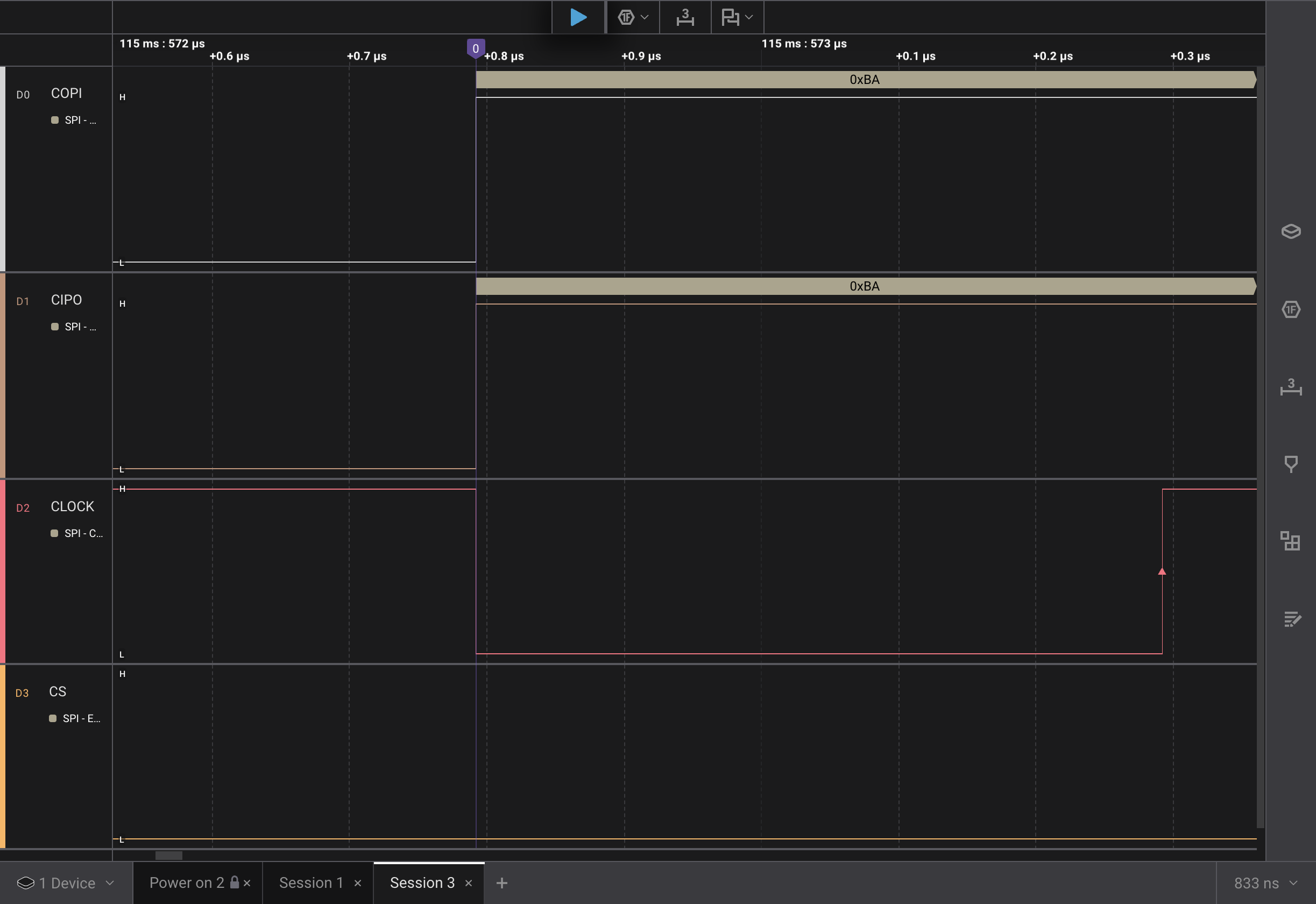 capture of COPI and CIPO from esp32c6 using 1 kΩ resistor