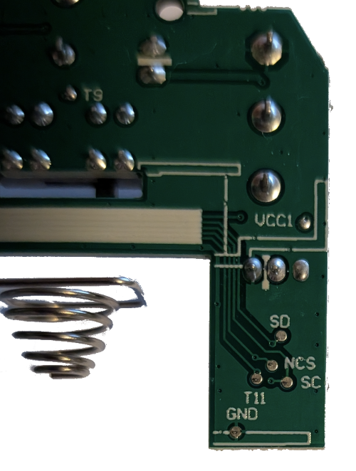 EX-G PCB1 underneath trackball sensor ribbon cable