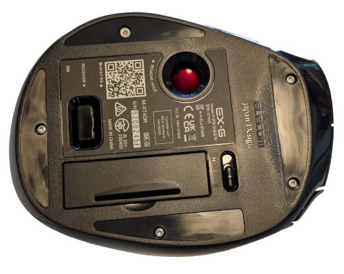 Image of the bottom of the EX-G trackball with rubber pads removed