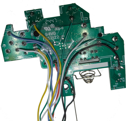 Image of wires taped on underside of EX-G circuit board