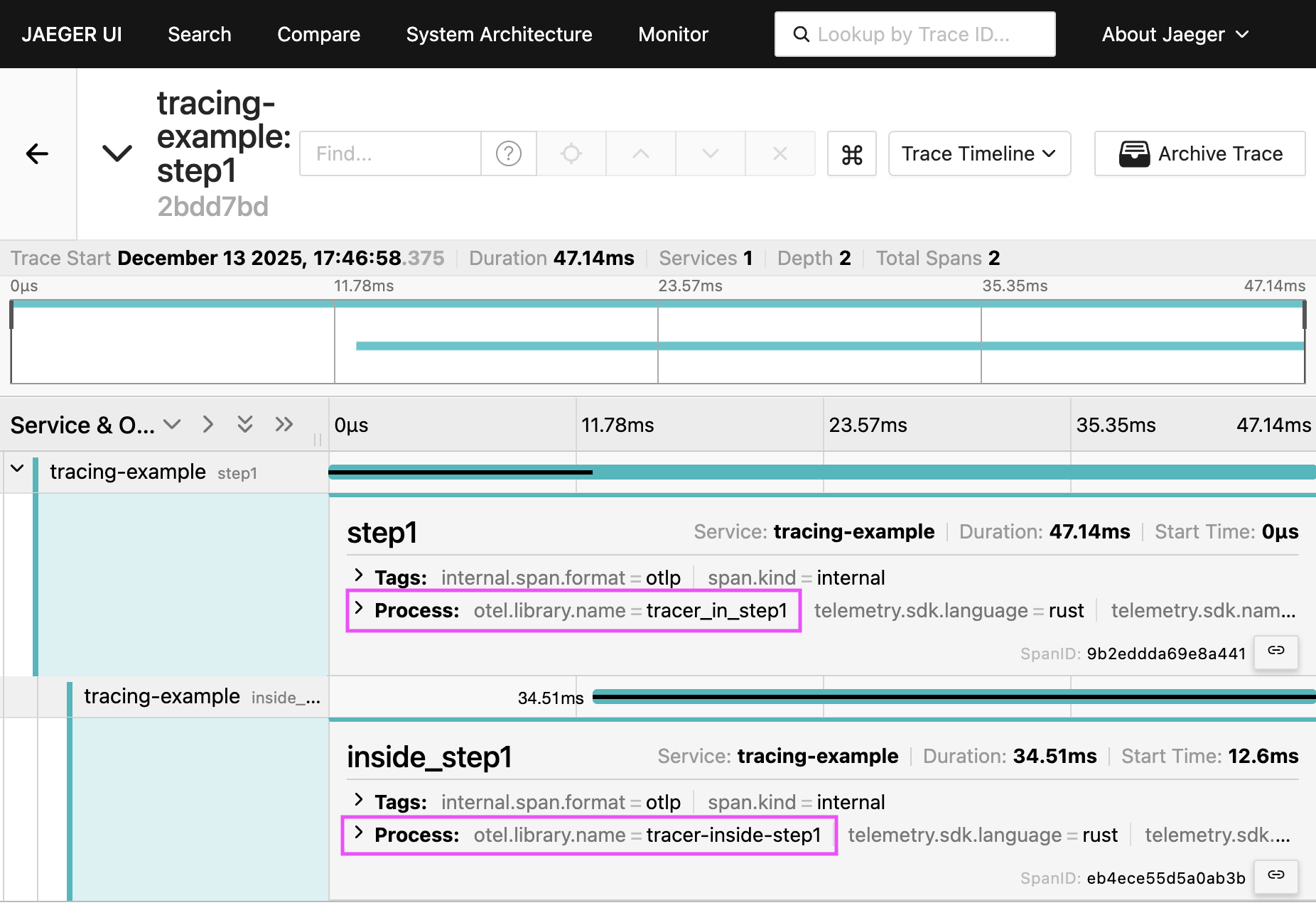 Jaeger showing Tracer name in Process section